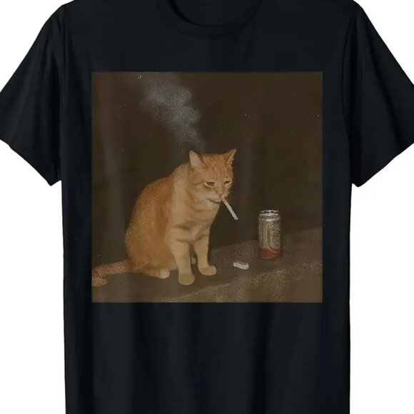 Cat Smoking Cigarette & Beer Baddies Get Saddies T-Shirt - 100% Cotton - Picture 2 of 3